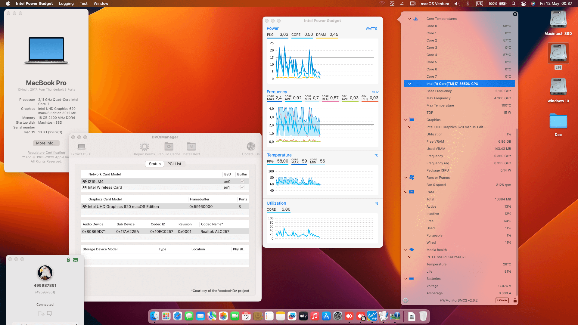 Success Hackintosh macOS Ventura 13.3.1 Build 22E261 in Lenovo Thinkpad P52S